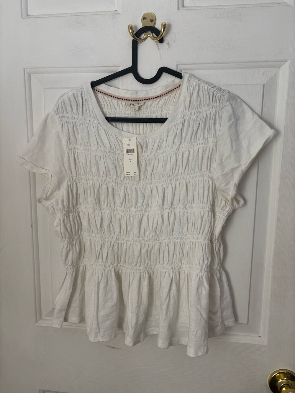 Pilcro White Smocked Peplum Tee